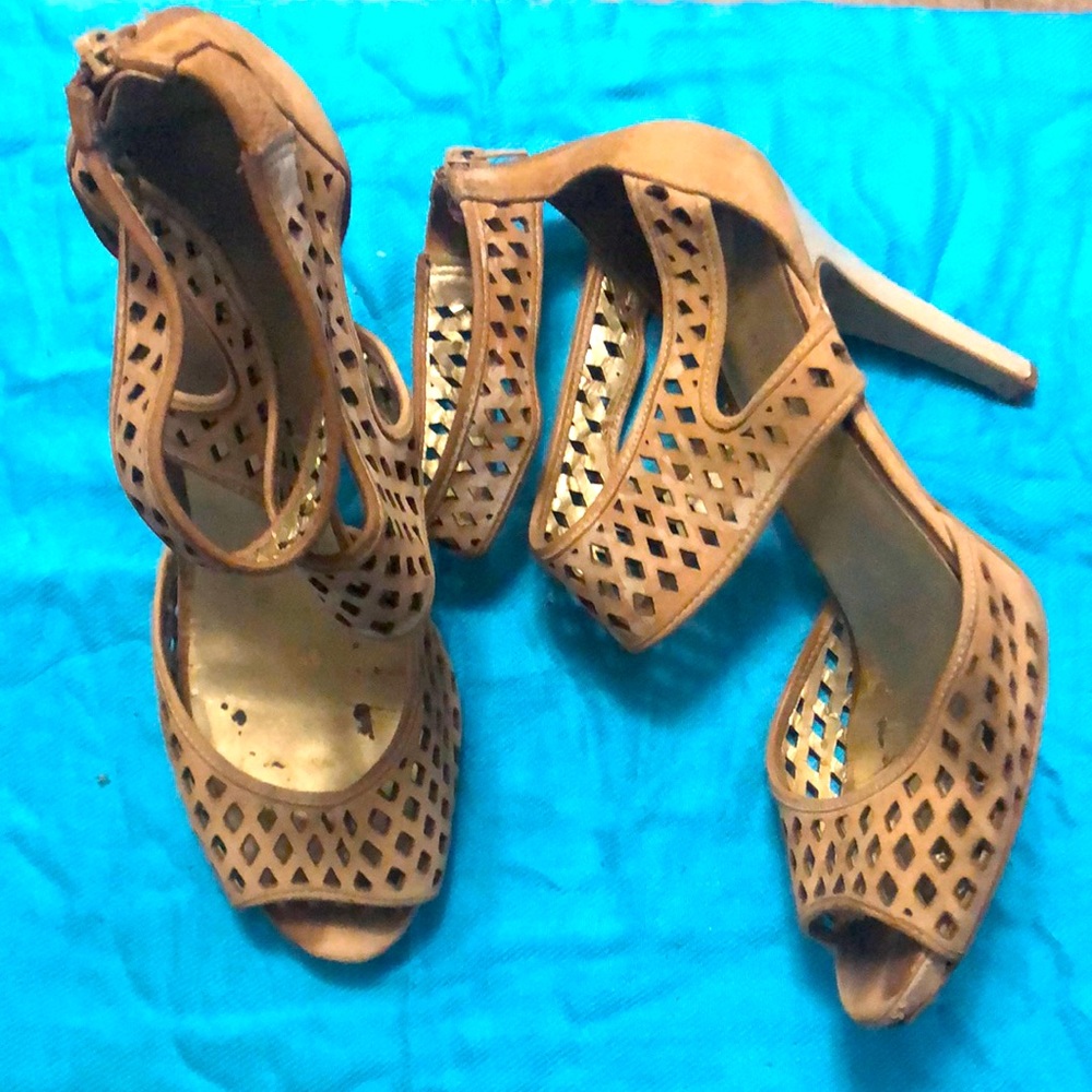 NINE WEST, SUEDE, HIGH HEEL, BEIGE, SZ11, GENTLY WORN